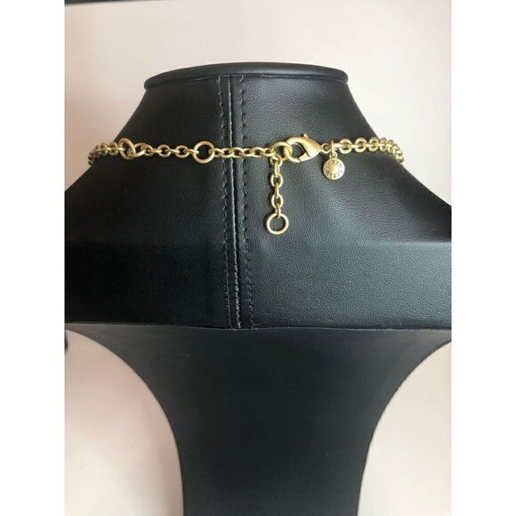 429 J. Crew Goldtone Black clear scalloped Rhinestone station necklace 18"-20" - Picture 2 of 2